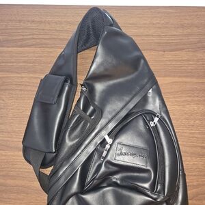 Luxurious Black Faux Leather Crossbody Bag Journeyman, Never Used